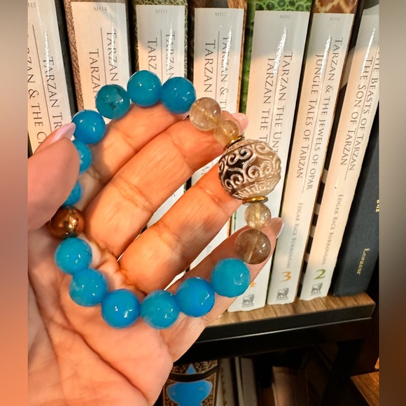BLUE AGATE + JAK HORNS NATURAL STONES BRACELET size 7.5” - Picture 13 of 13